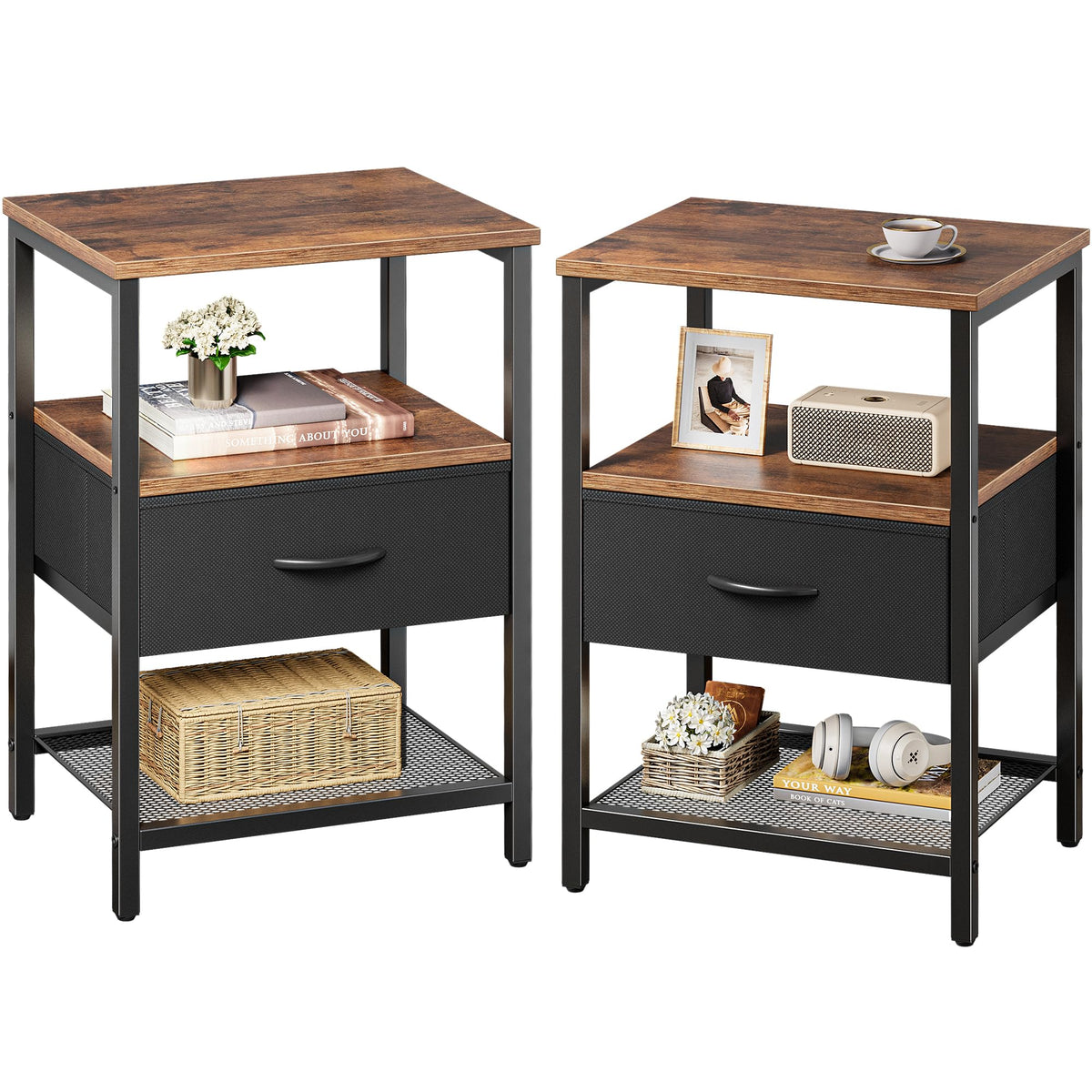 Huuger nightstand set-2 fabric drawer closeup showing soft, organized storage.
