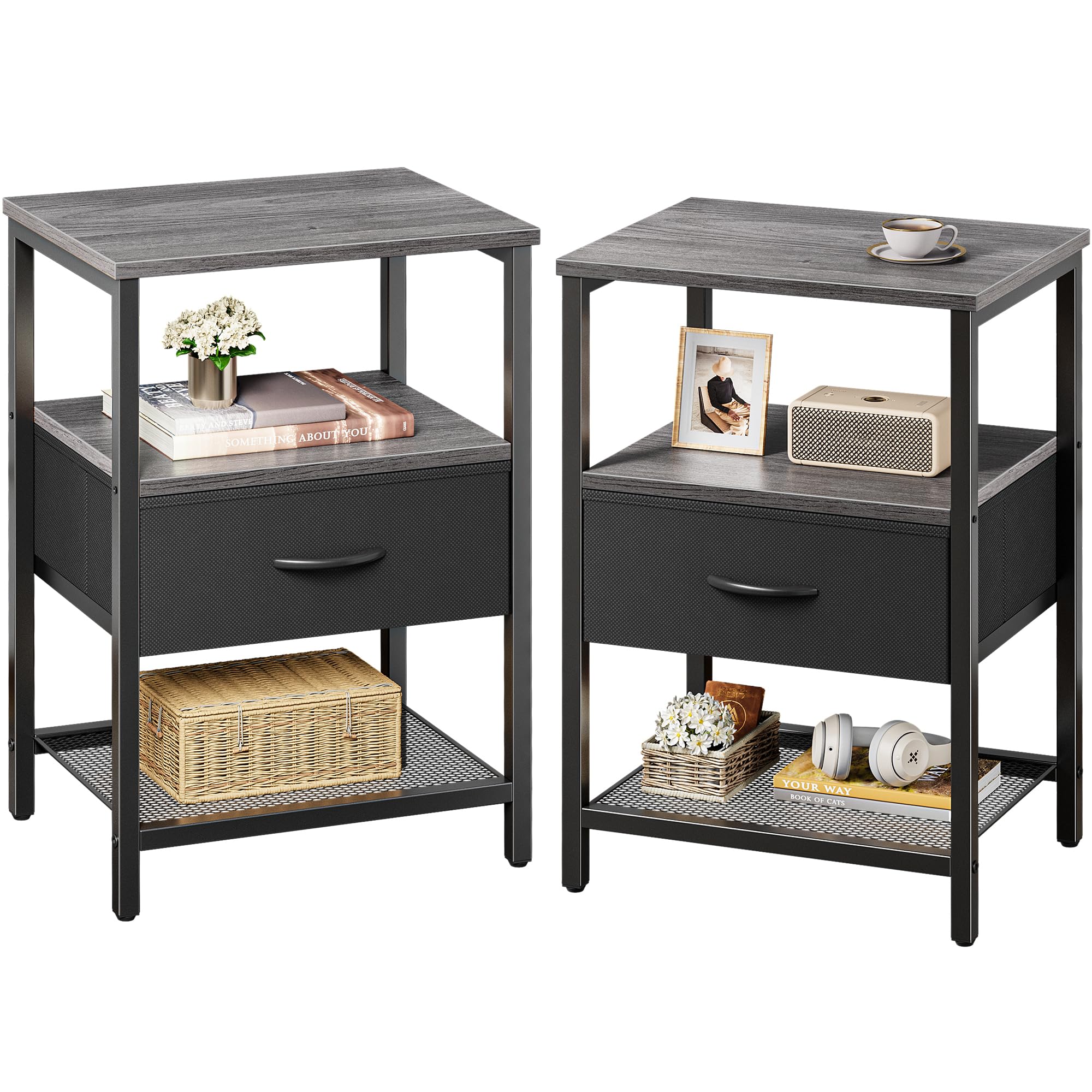 Huuger Nightstand Set 2 with fabric drawer keeps bedtime items organized and reachable