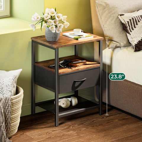 Huuger nightstand set-2 mesh shelf view highlights sturdy industrial design and display space.