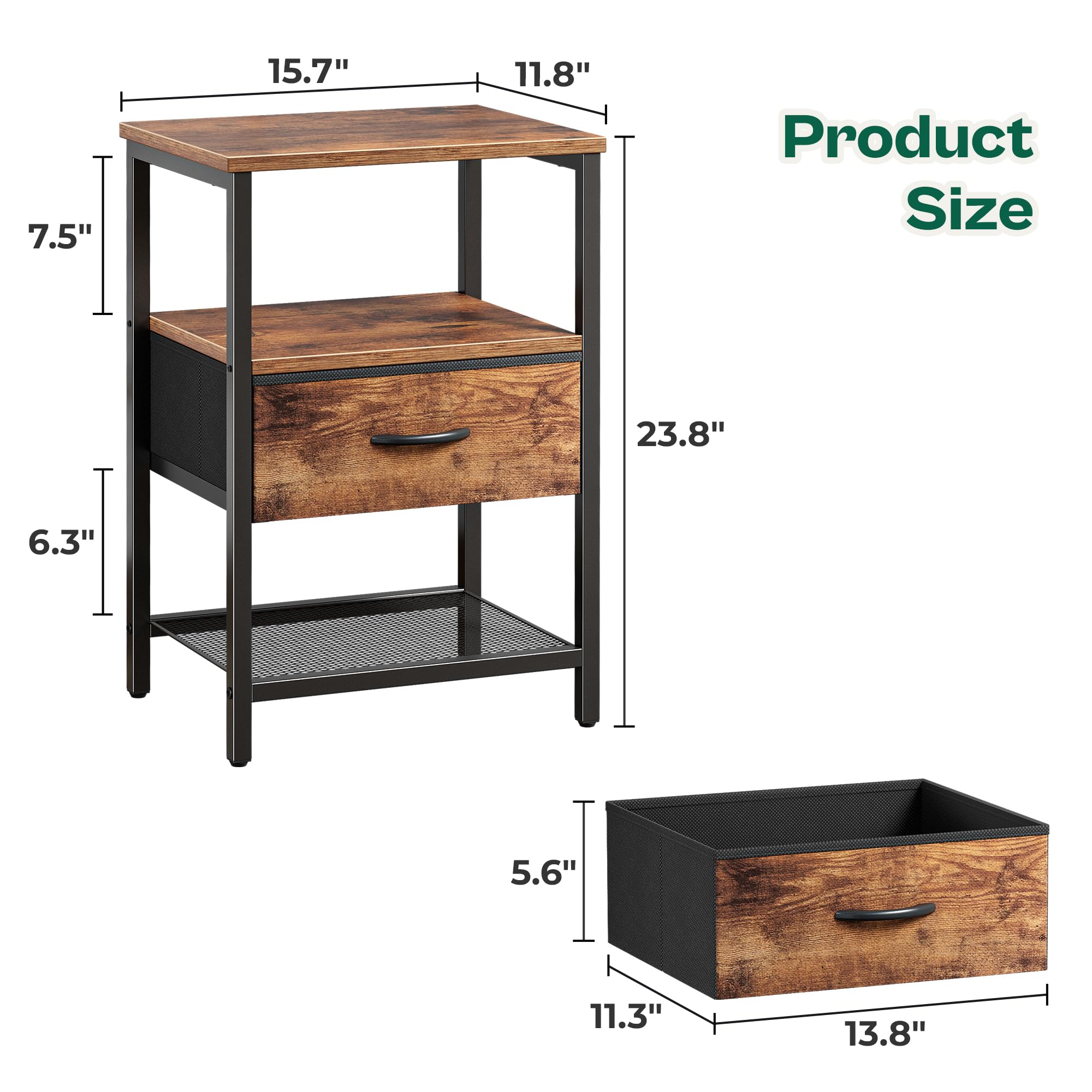 Huuger nightstand set 2 adjustable feet stabilize on uneven floors