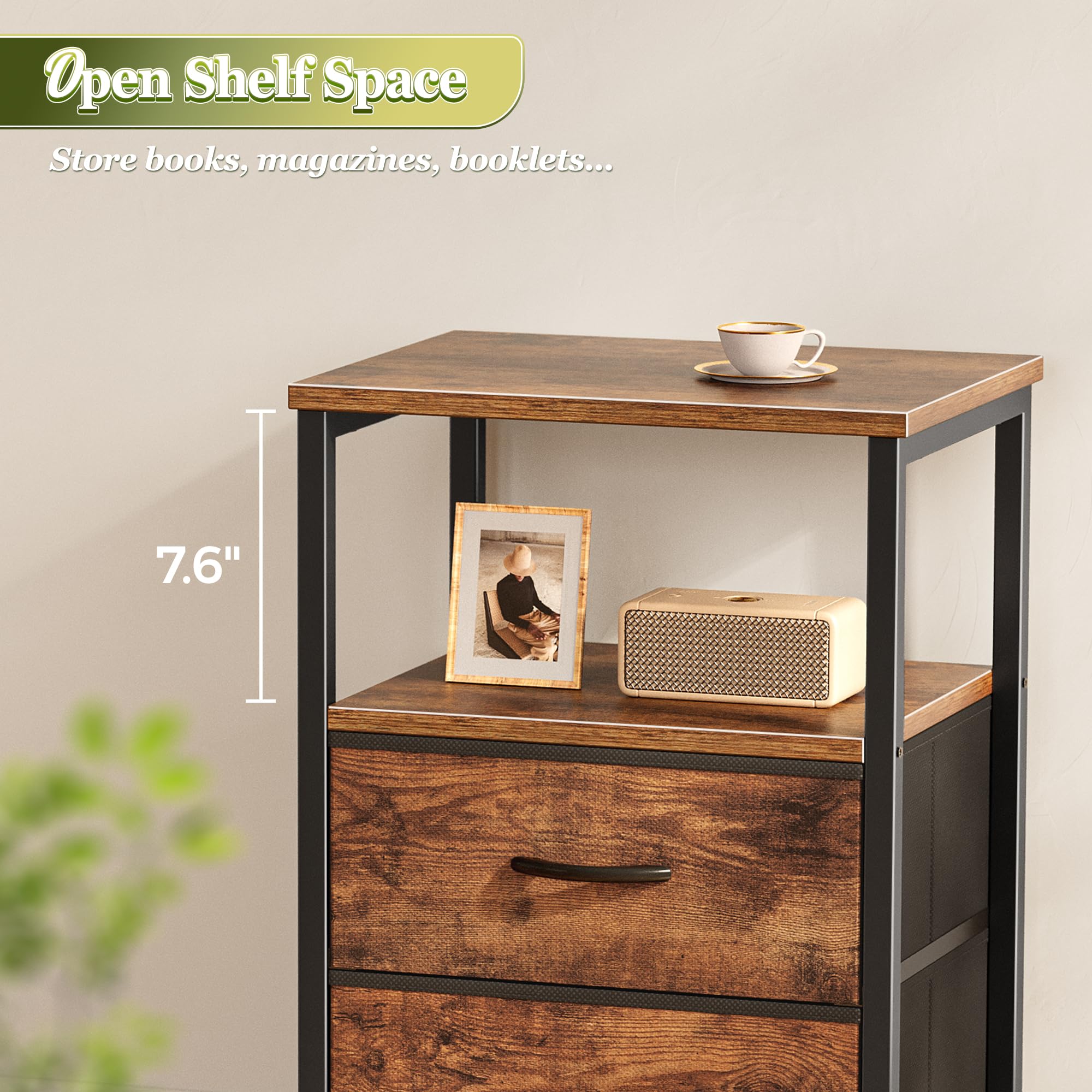 Huuger nightstand set2 rustic brown color option in a cozy room