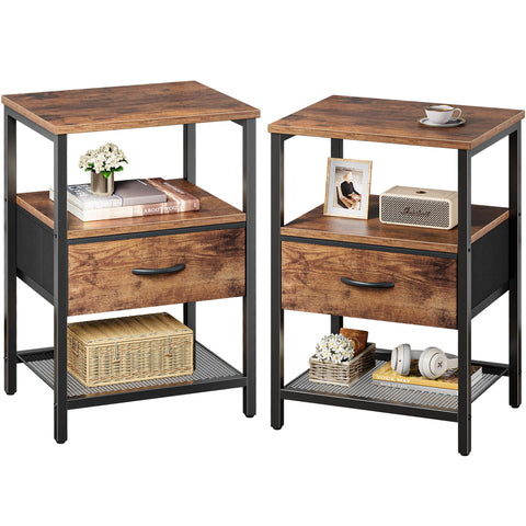 Huuger nightstand set 2 with fabric drawer for organized bedside storage