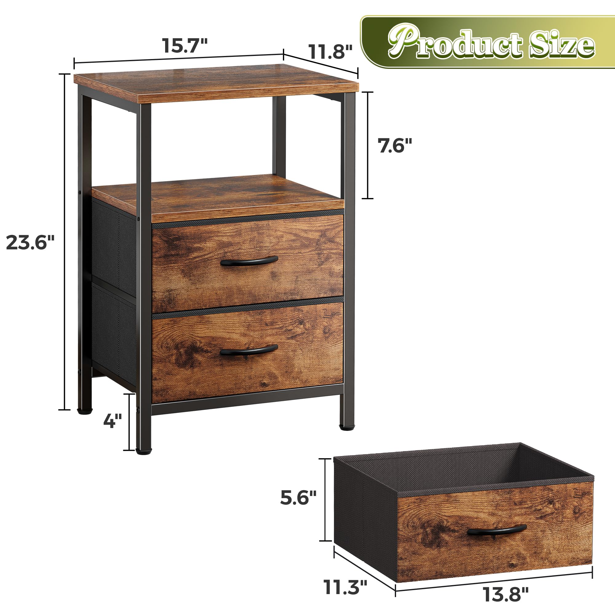 Huuger nightstand set2 open shelf and two drawers in one compact unit