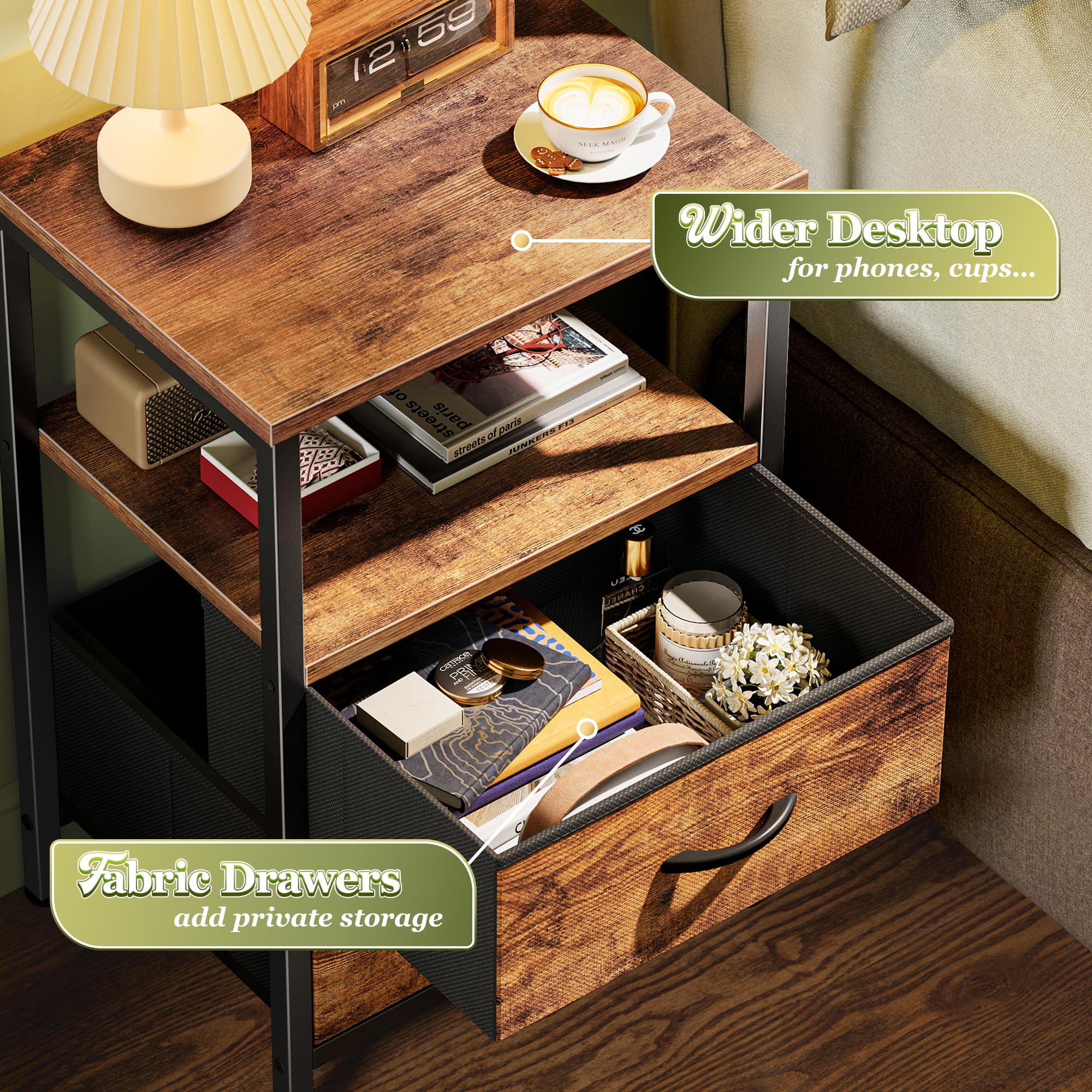 Huuger nightstand set2 sturdy steel frame supports daily use on any surface