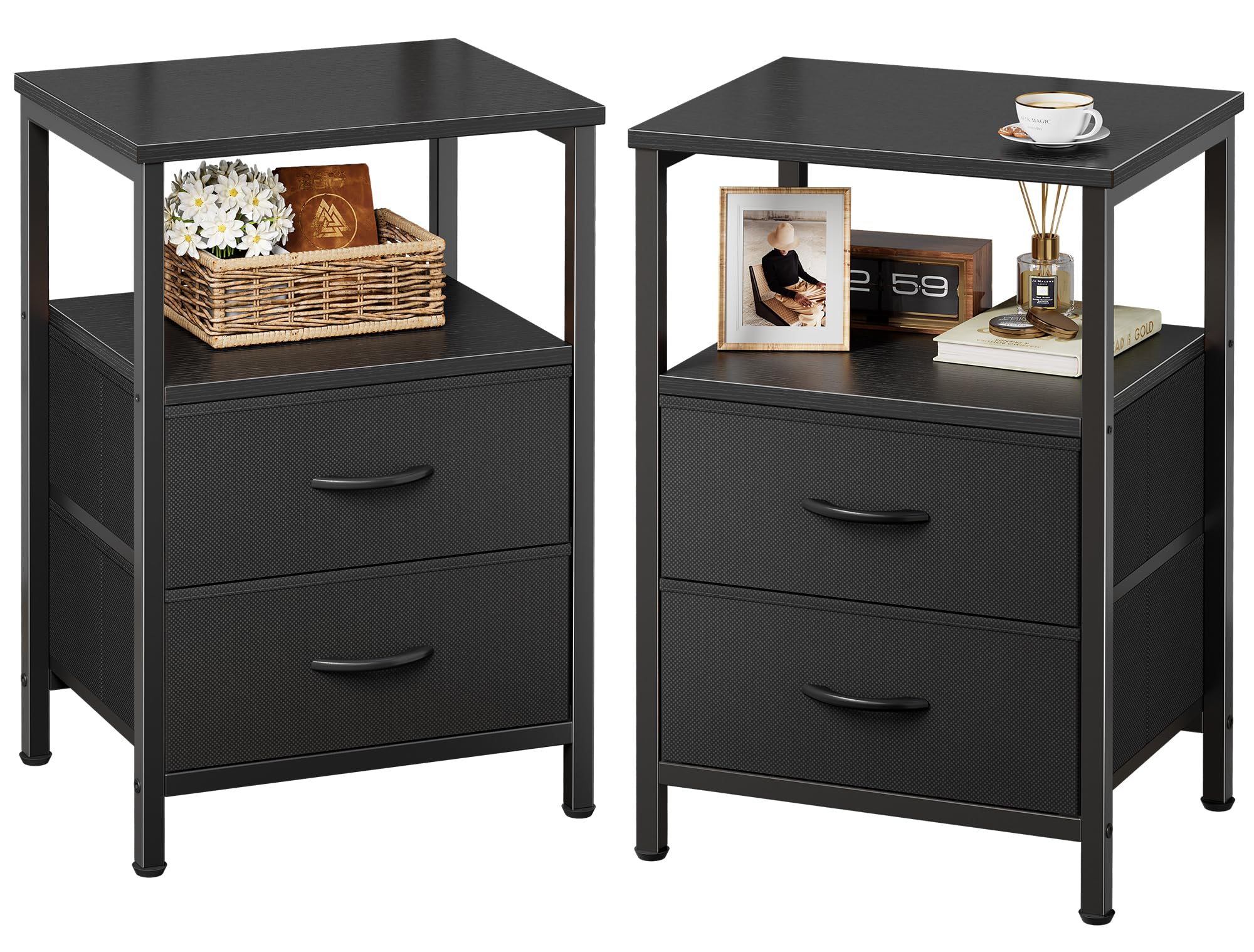 Huuger nightstand set of 2 with two drawers and open shelf for bedside storage