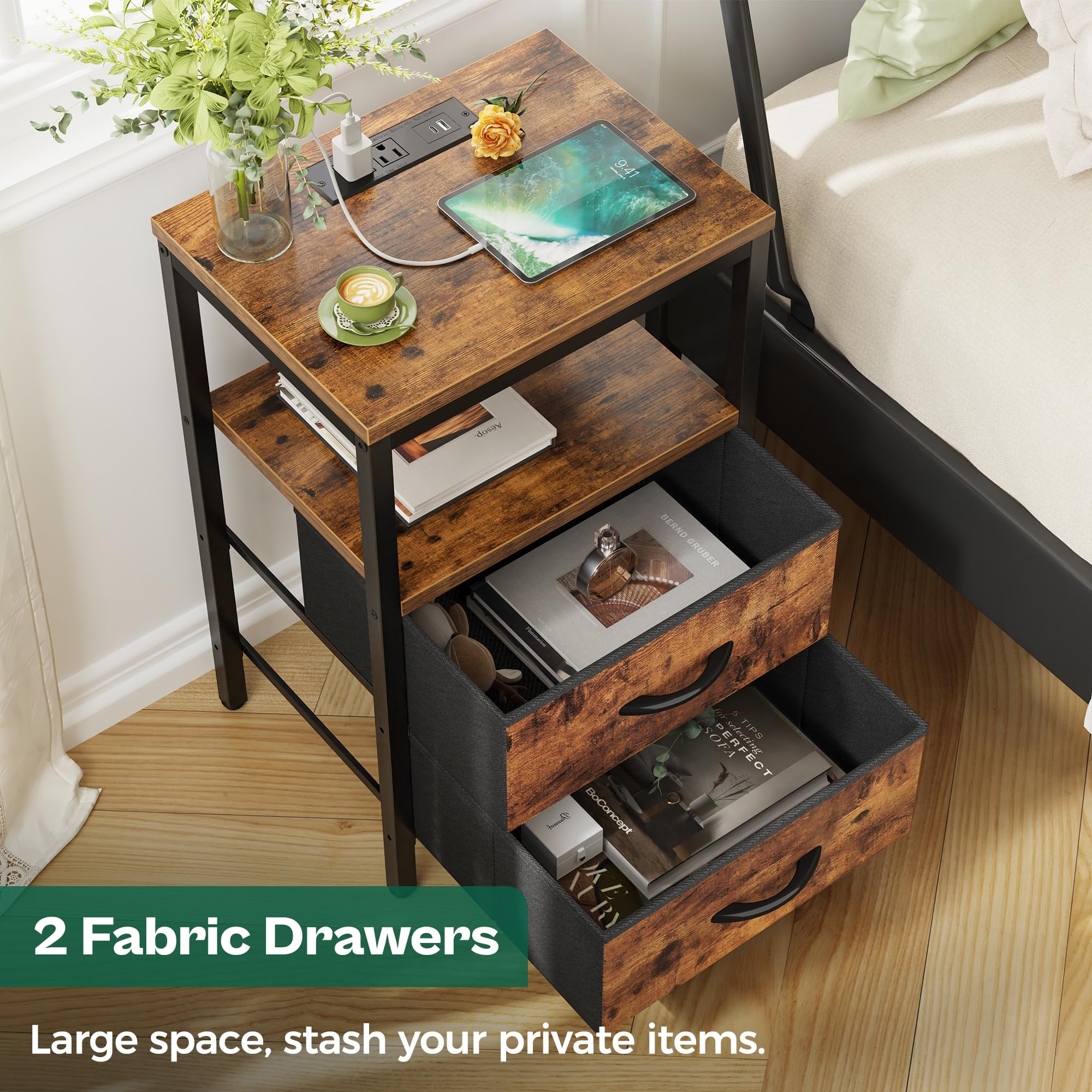 Huuger nightstand features a sturdy frame and durable materials for long-term use.