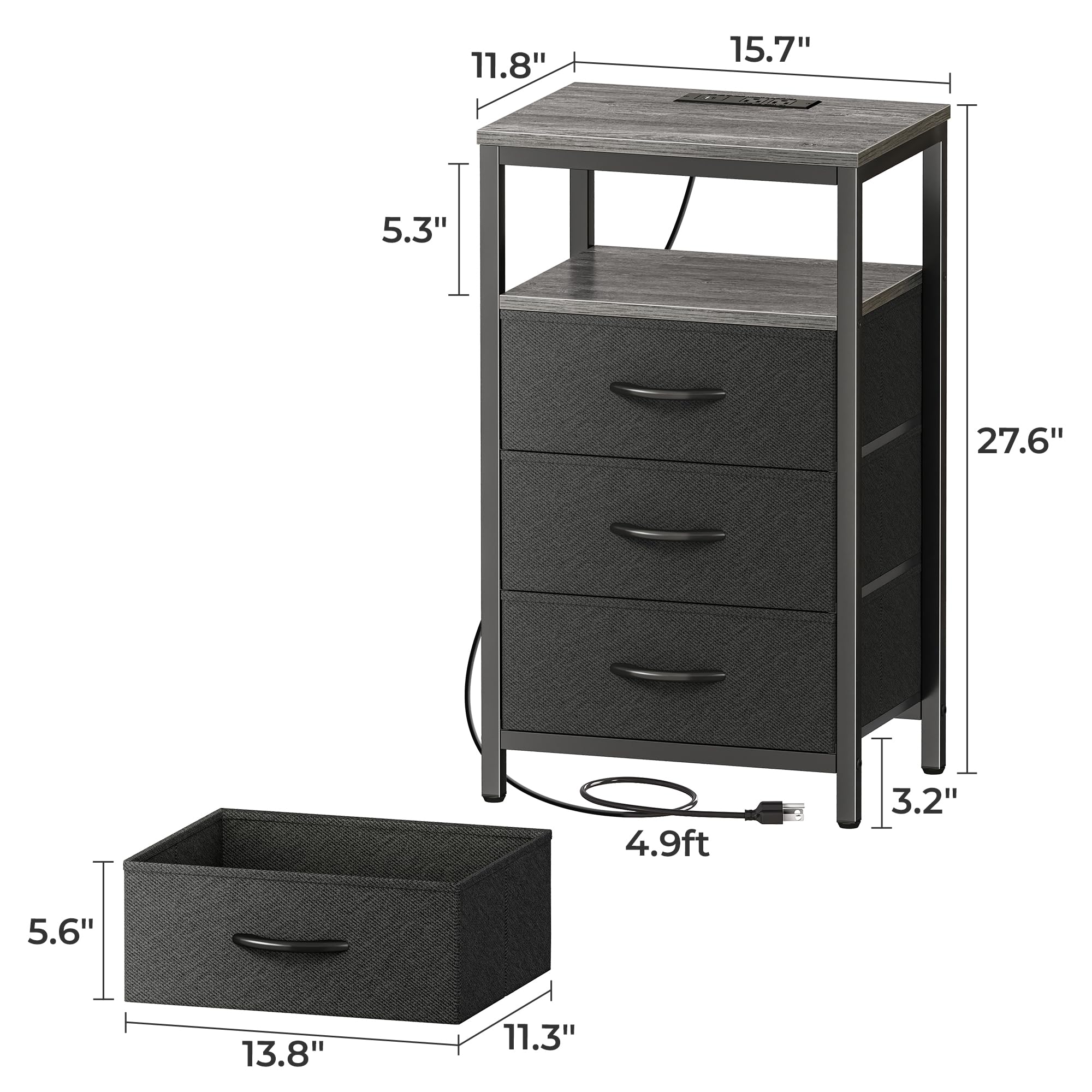 Huuger nightstand solid steel frame provides sturdy support