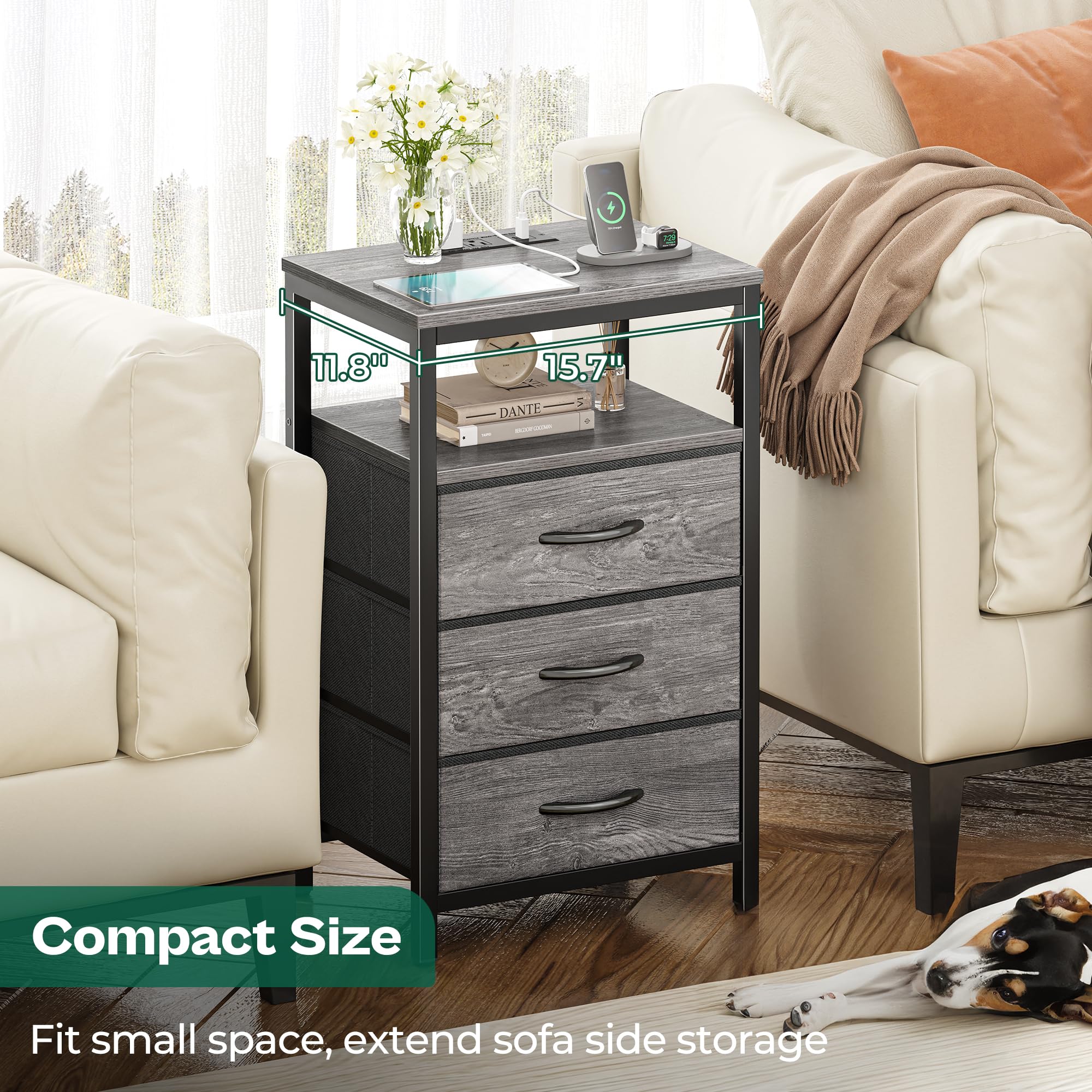 Huuger nightstand solid steel frame provides sturdy support.