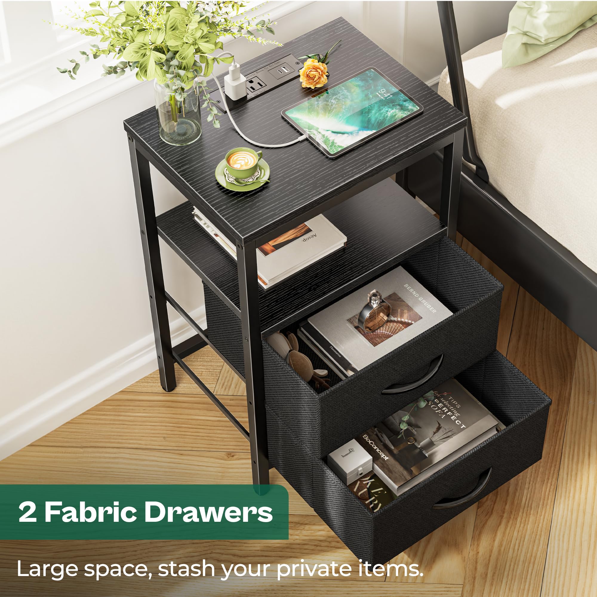 Huuger nightstand steel frame and matte black finish detail