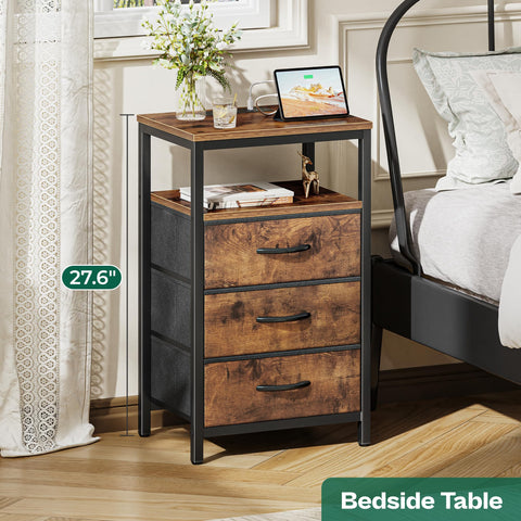 Huuger nightstand with three fabric drawers for organized storage
