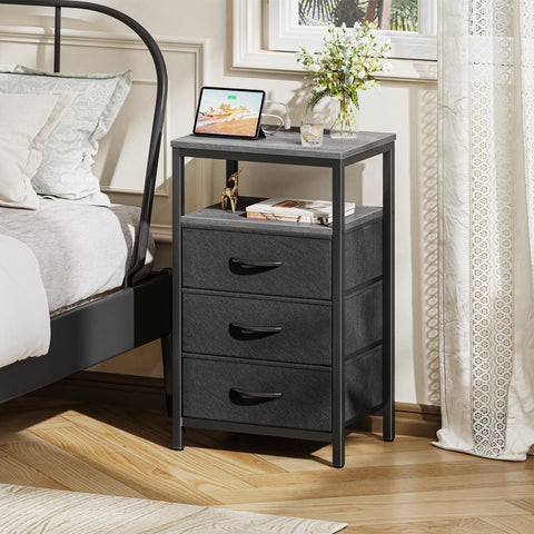 Huuger nightstand three fabric drawers for compact storage