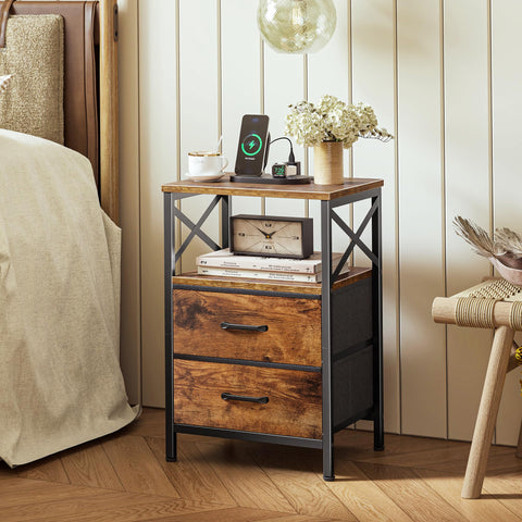 Huuger nightstand with two drawers and open shelf helps organize remotes and accessories.