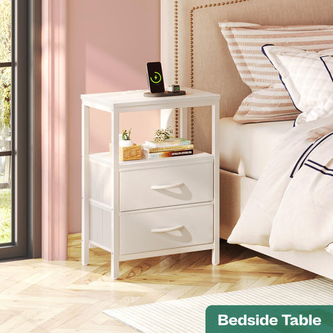 Huuger nightstand with two fabric drawers for soft, organized storage
