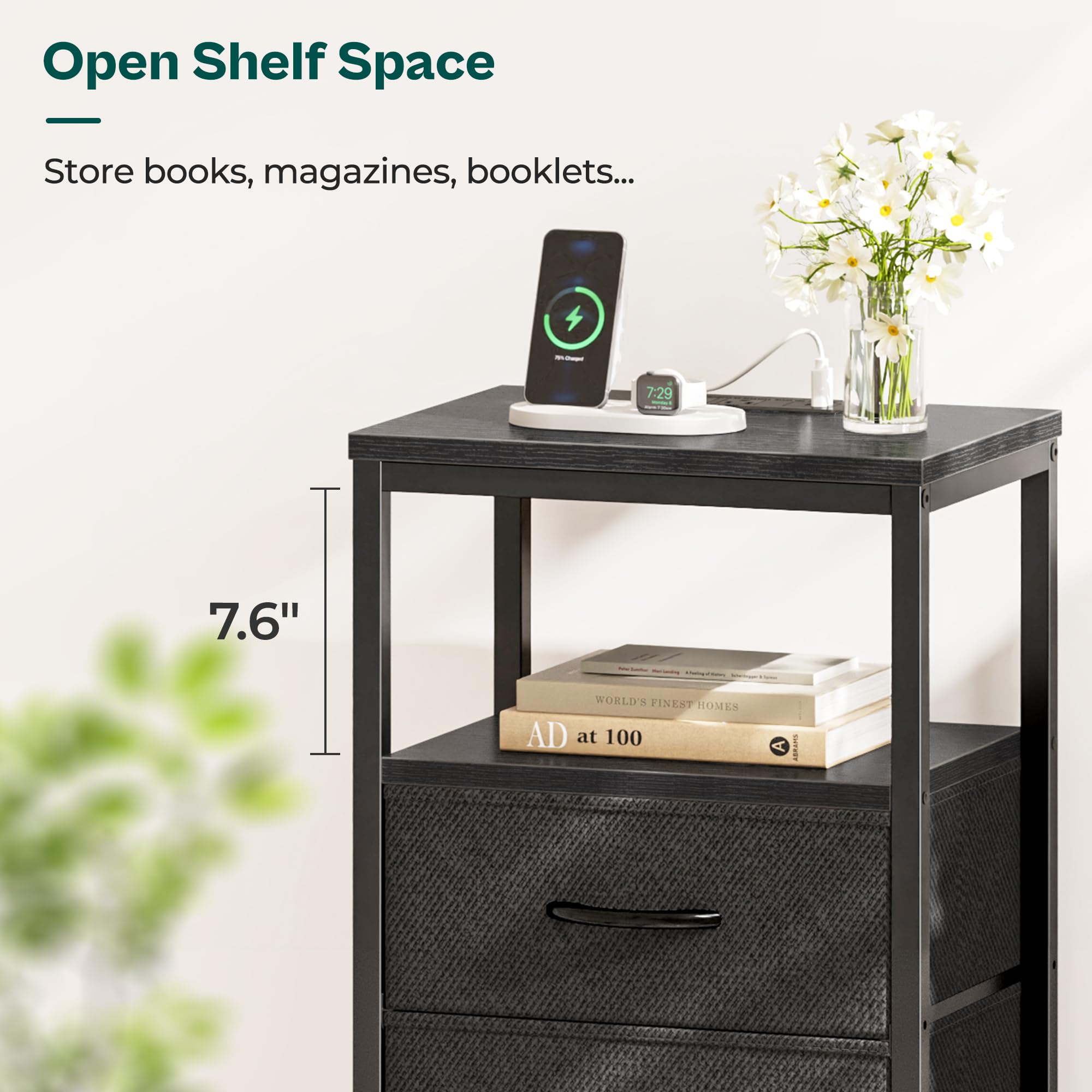 Huuger nightstand USB-C port and outlets for convenient charging