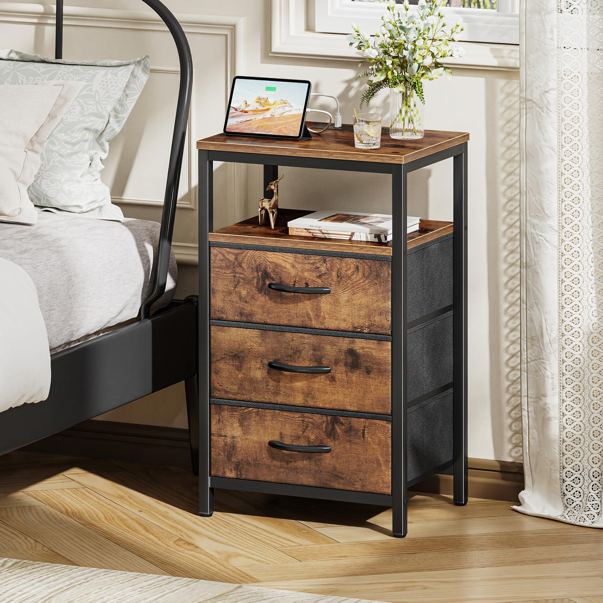 Huuger nightstand USB Type-C ports close up for quick bedside charging