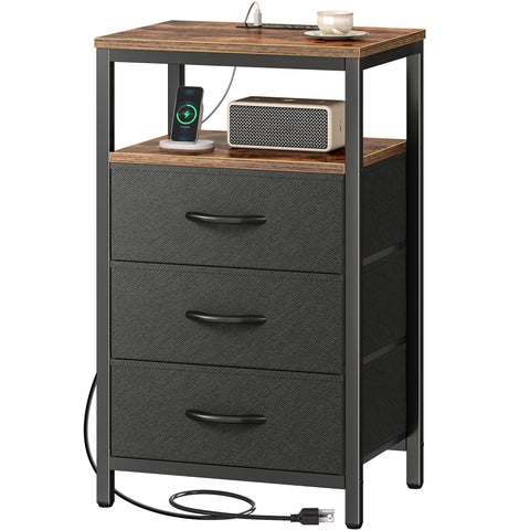Huuger nightstand with outlets and drawer for convenient bedside charging.