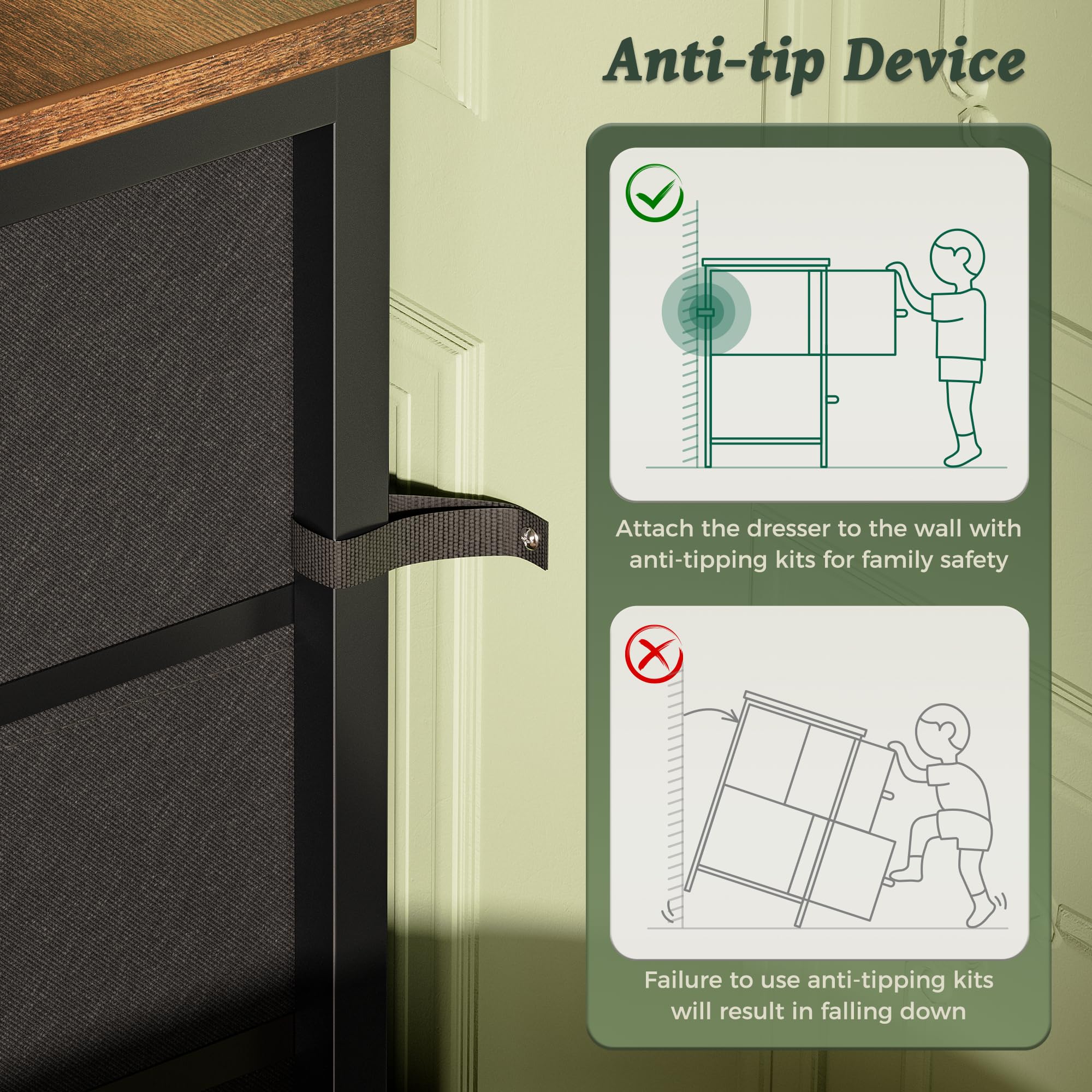 Huuger 9-drawer dresser with adjustable feet protects floors on uneven surfaces.