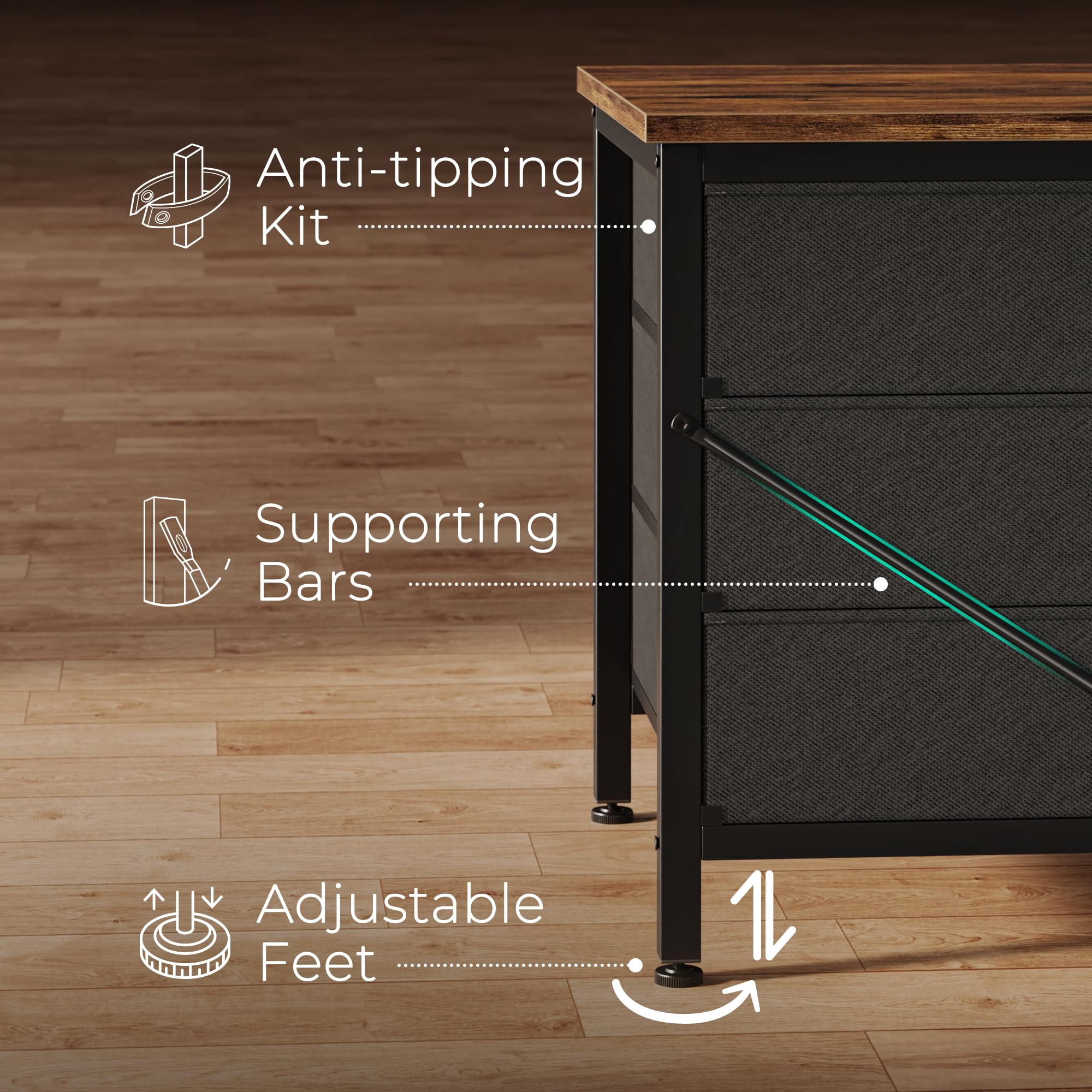 Huuger 9-drawer dresser includes anti-tip kit for enhanced stability.