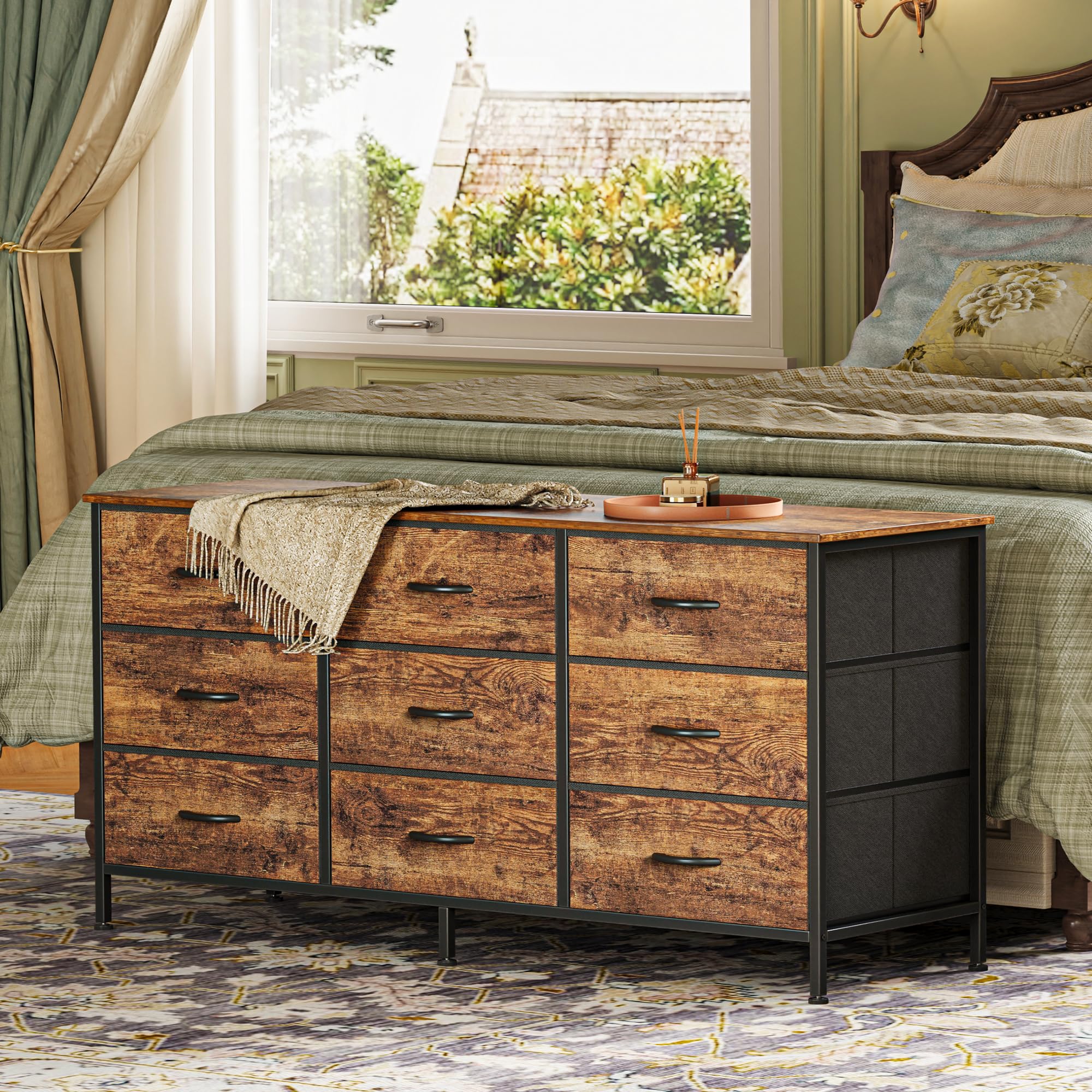 Huuger 9-drawer dresser drawer close-up reveals fabric fronts and smooth glides for easy access.