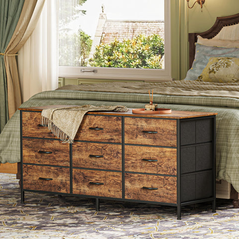 Huuger 9-drawer dresser drawer close-up reveals fabric fronts and smooth glides for easy access.