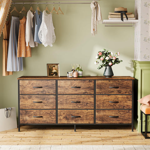 Huuger 9-drawer dresser front view shows deep fabric drawers ideal for clothing and small items.