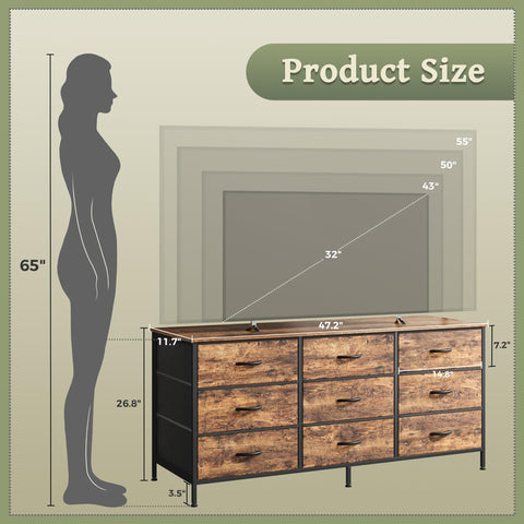 Huuger 9-drawer dresser is versatile for bedroom, living room, closet, or hallway storage.