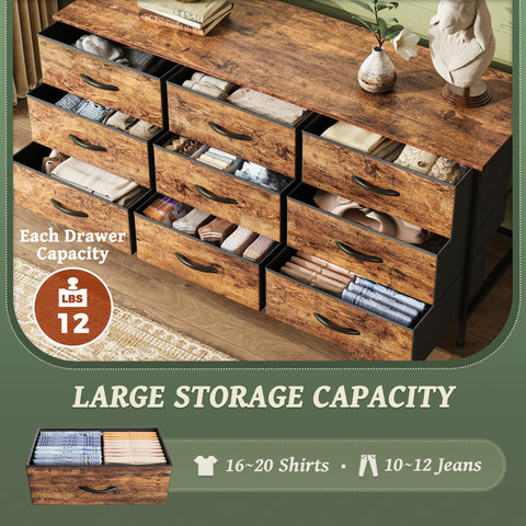 Huuger 9-drawer dresser top supports up to 55-inch TVs securely.