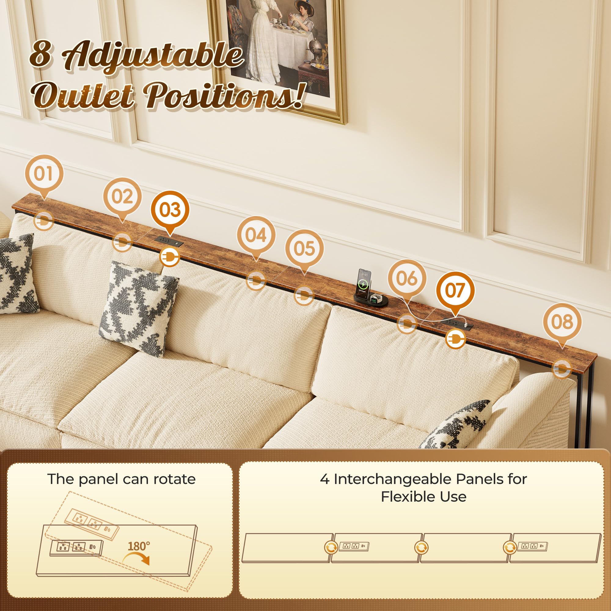 Huuger rustic brown console table with durable engineered wood and metal frame.