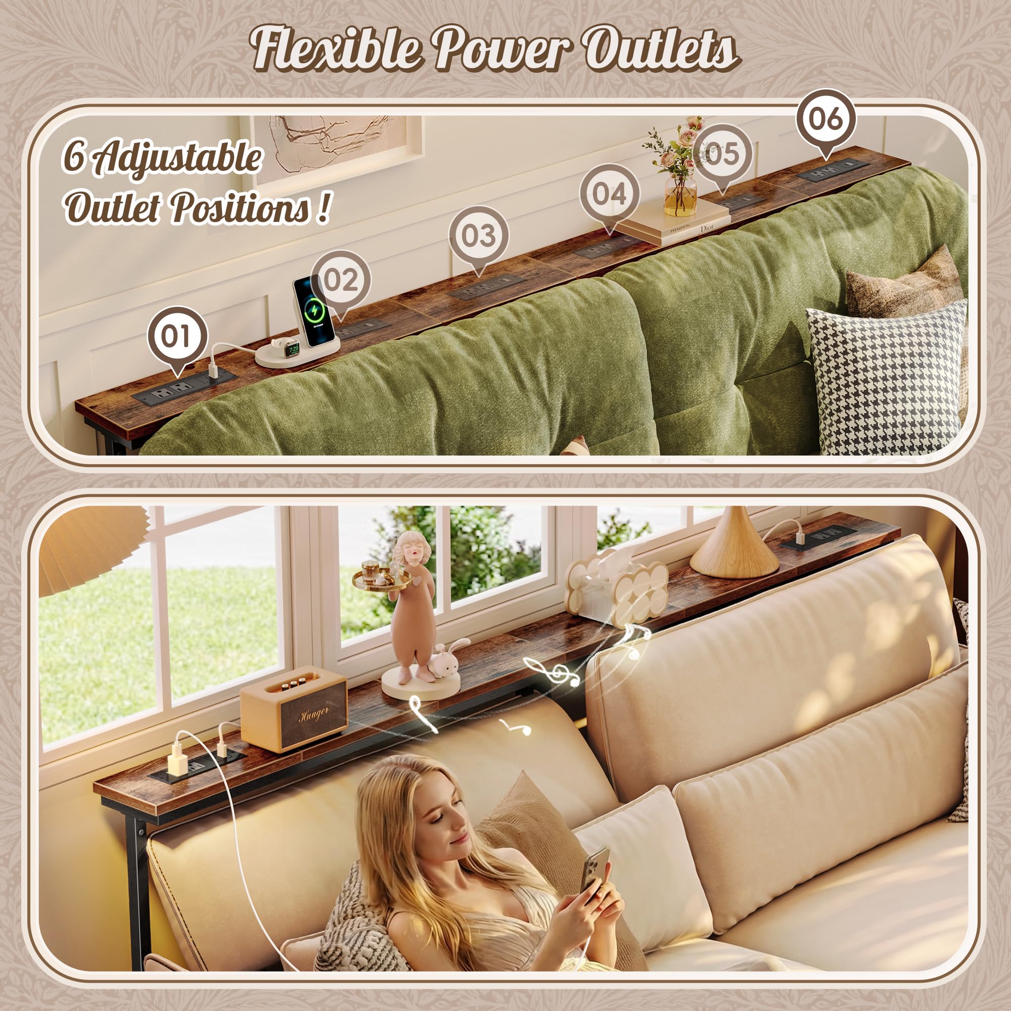 Vintage wood grain finish on Huuger table adds warmth and rustic charm.