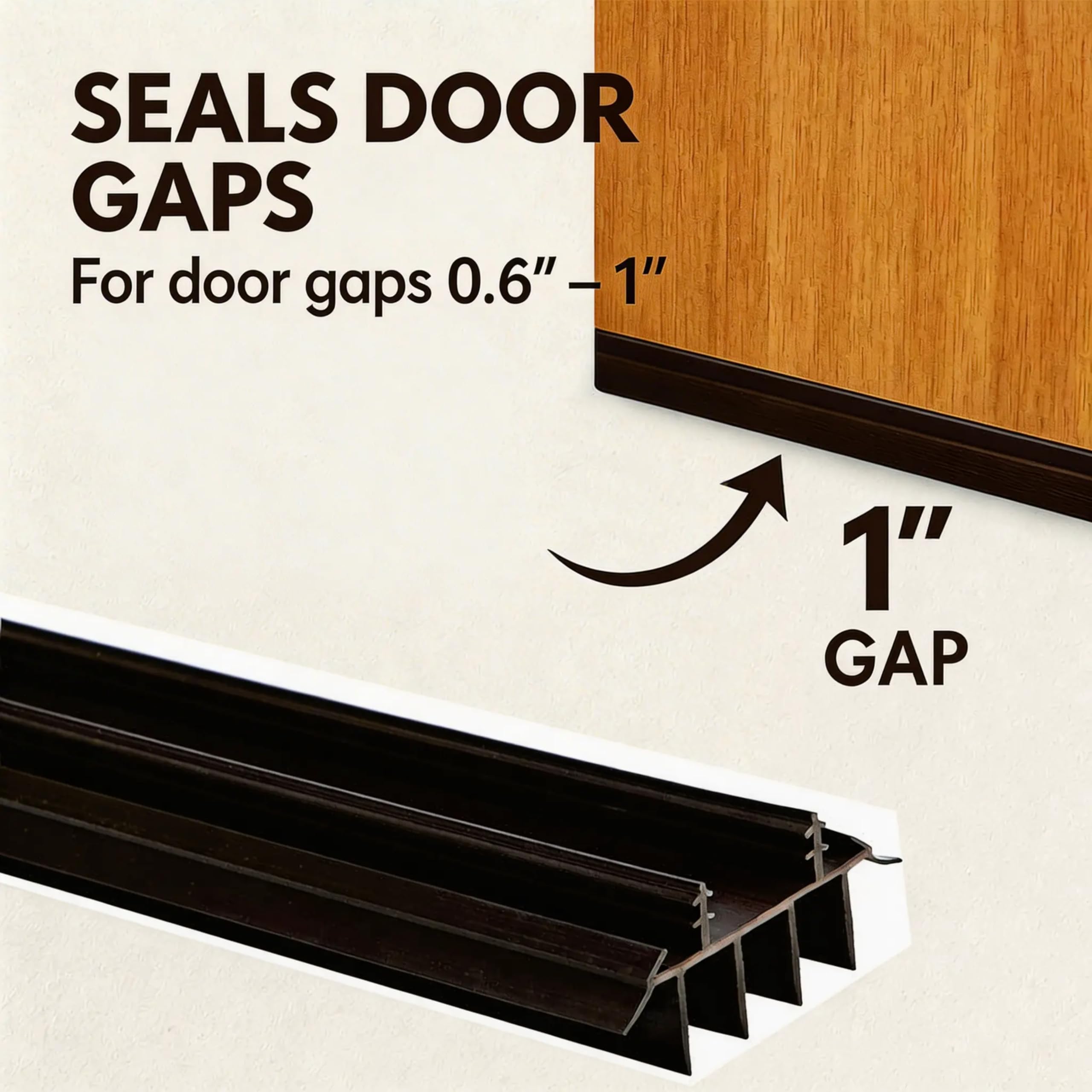 HUVOTOSI US kerf-track door sweep offers quick, tool-free installation.