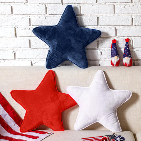 Huwena star pillow set adds cozy patriotic flair to the sofa.