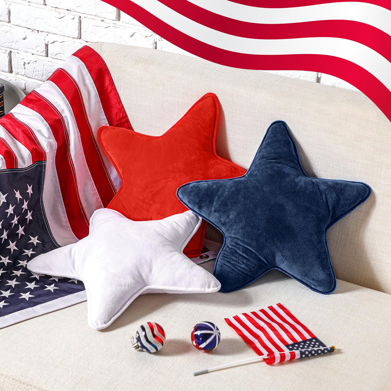 Huwena Independence Day star pillow showcases velvet softness for lounging.
