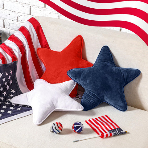 Huwena Independence Day star pillow showcases velvet softness for lounging.