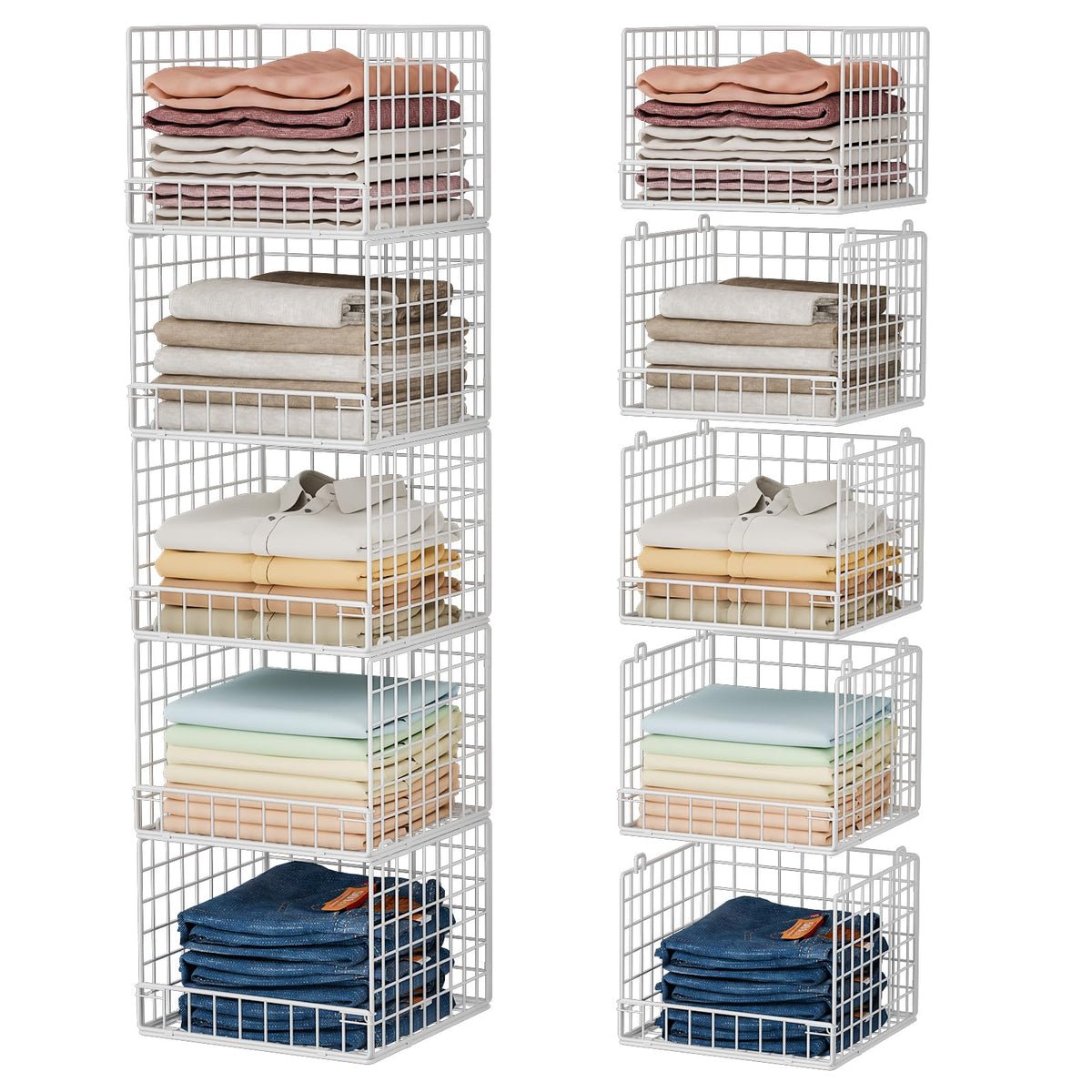 Huxitocan 5-tier stackable closet organizers display compact storage for small wardrobes.