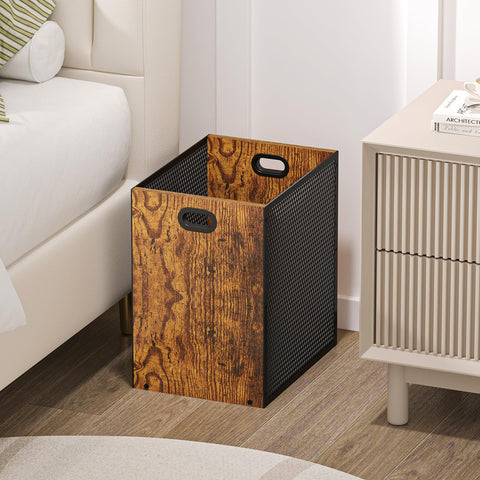 Huxitocan bedroom trash can with wood panel complements decor.