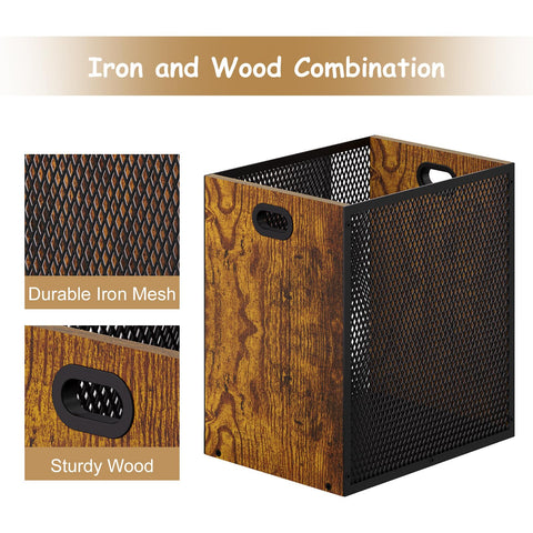 Huxitocan iron-wood combo trash can highlights robust materials for long-lasting use.