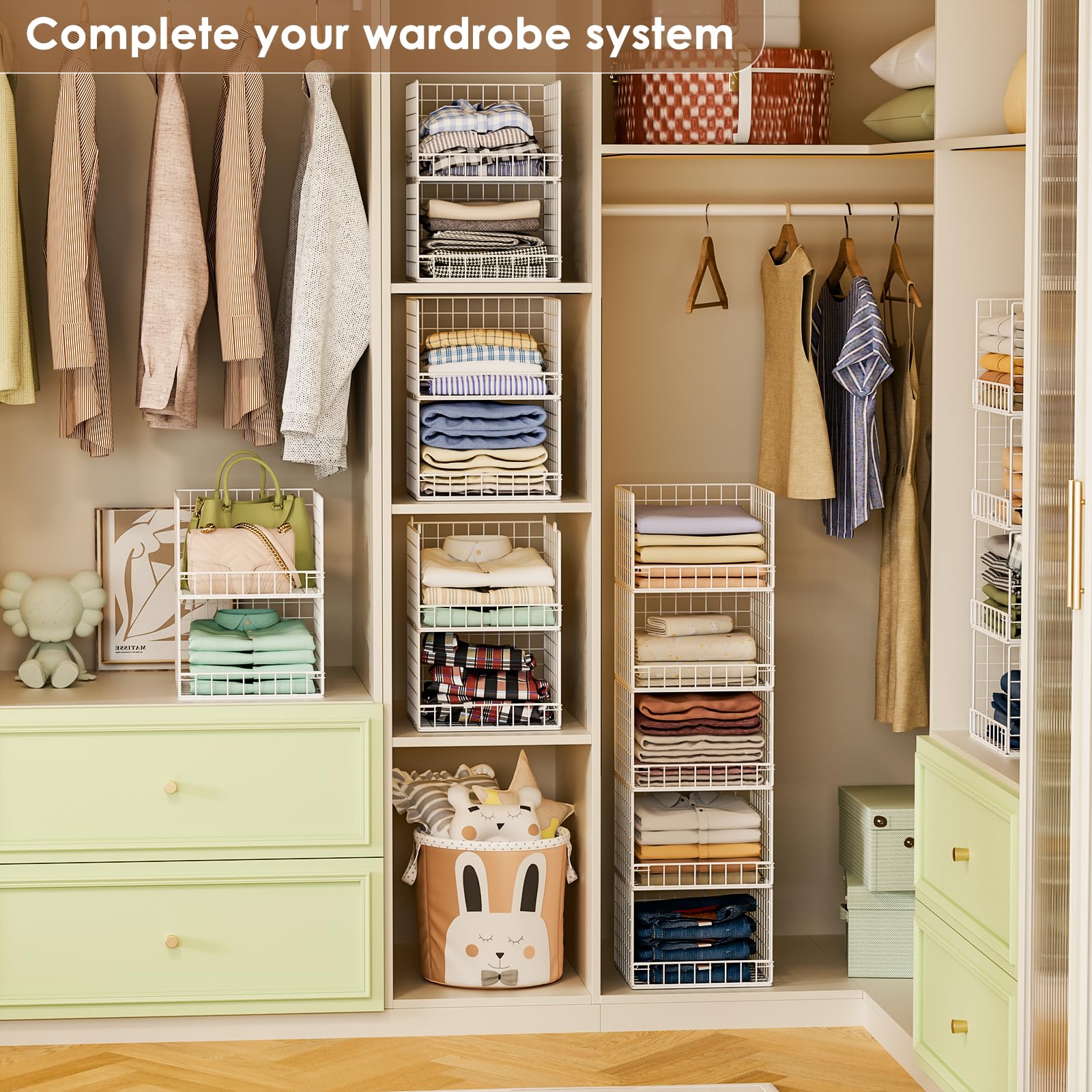Huxitocan small-size closet basket keeps items visible in compact spaces.