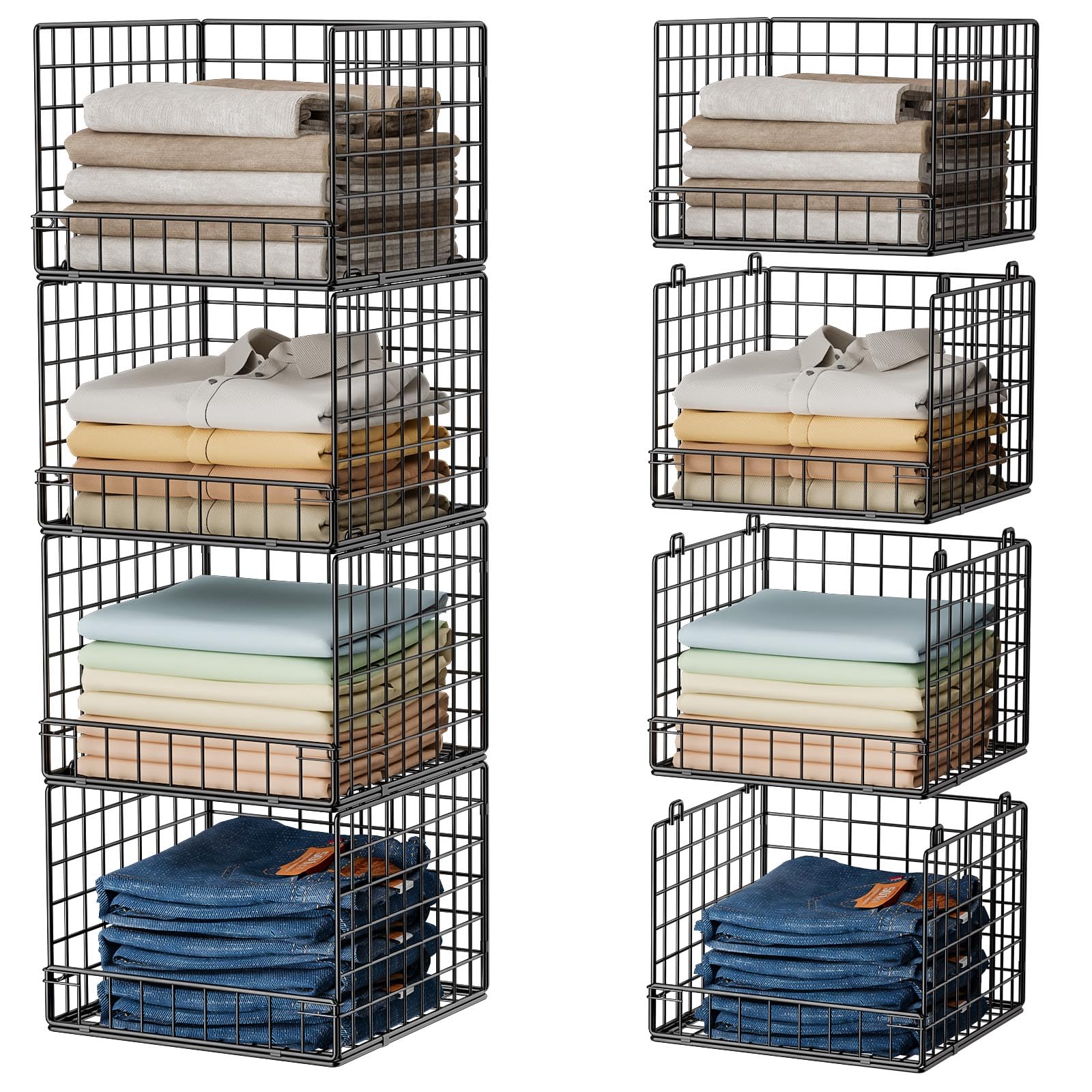 Huxitocan stackable 4-tier closet organizers provide space-saving storage for small wardrobes.