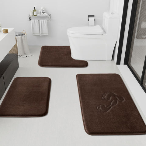 HUXMEYSON 3 piece bath mat set in brown with plush surface for daily bathroom comfort