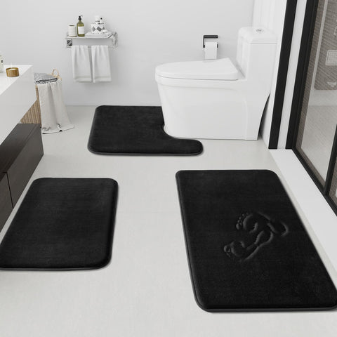 HUXMEYSON 3-piece bath mat set in plush velvet for a luxurious bathroom upgrade