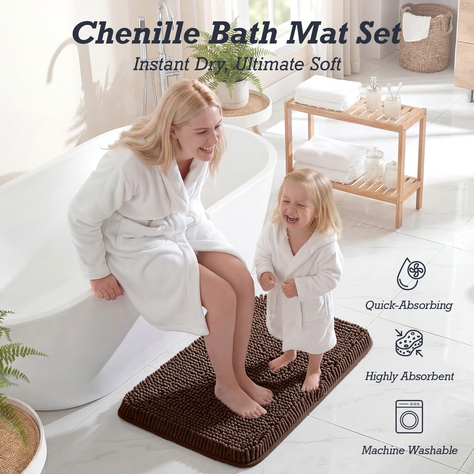 Absorbent noodles lock moisture away to keep the floor dry after showers.