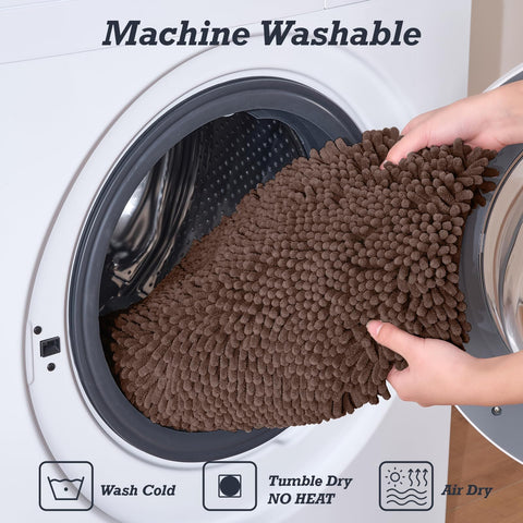Washable tag highlights easy care for HUXMEYSON bath mats.