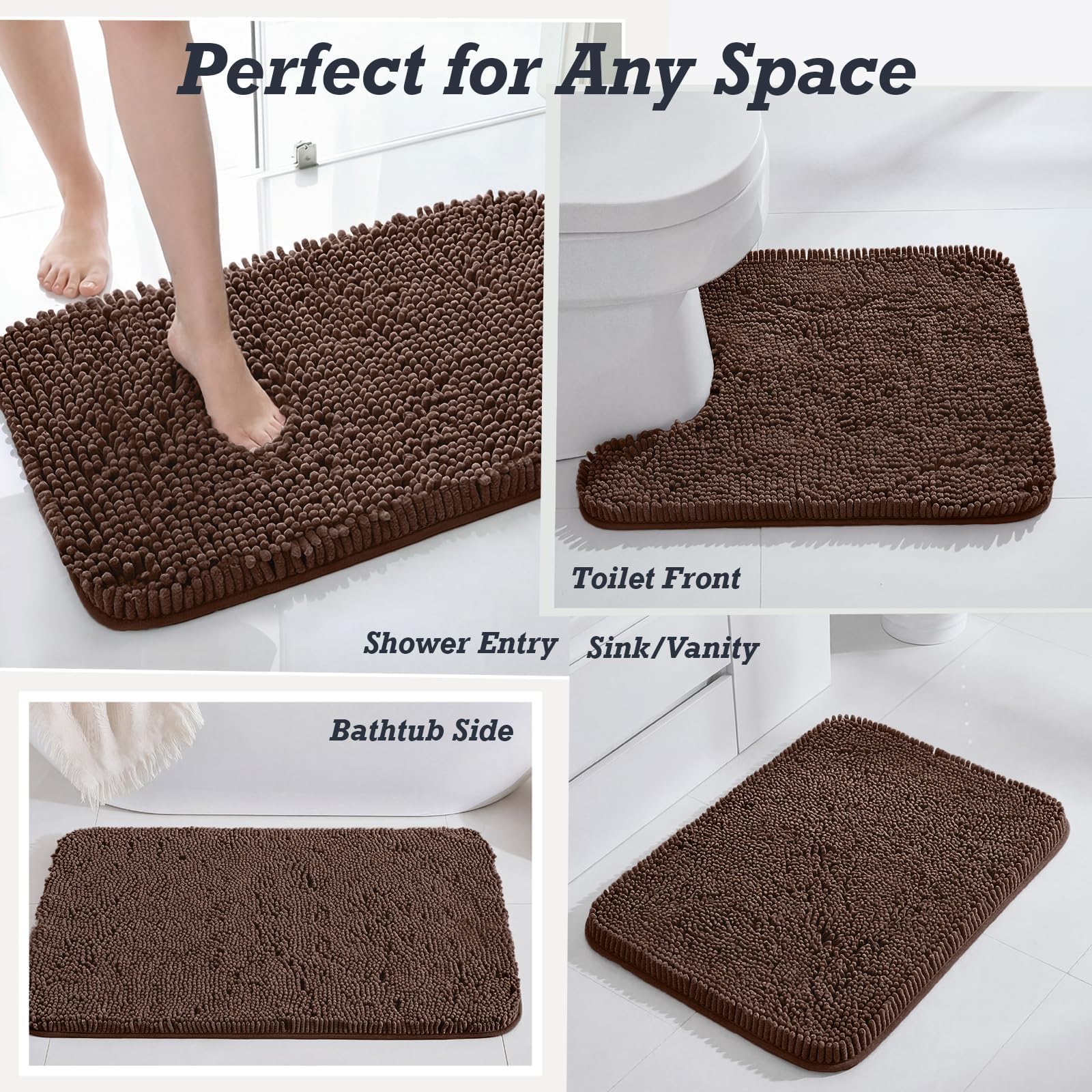 Navy bath mats complement bathroom decor with spa-like comfort.