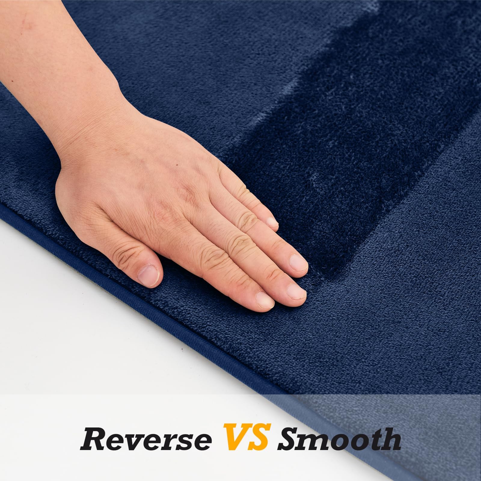 HUXMEYSON navy velvet finish adds elegant spa-like feel