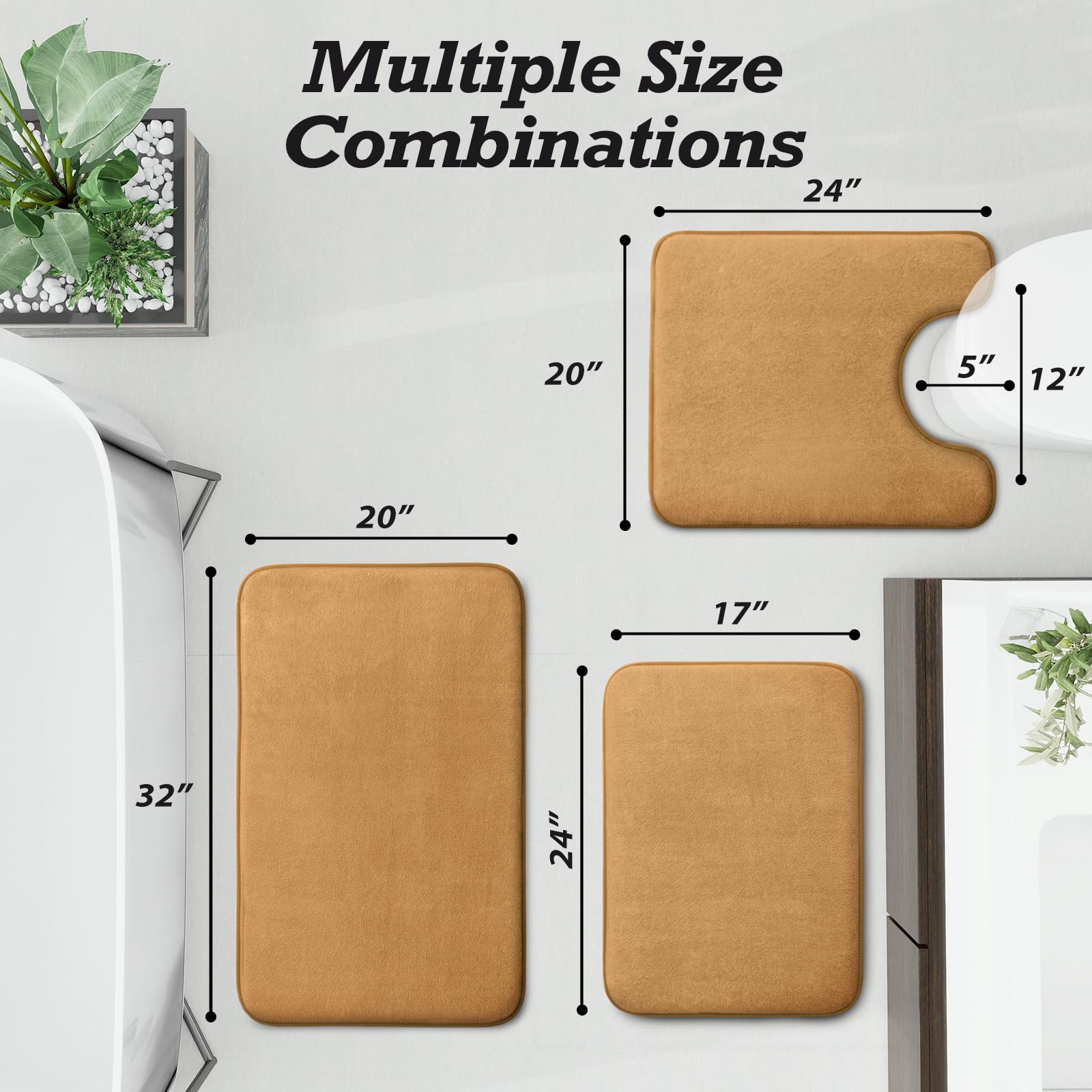 HUXMEYSON small 17x24 bath rug provides a cozy foothold near the vanity.