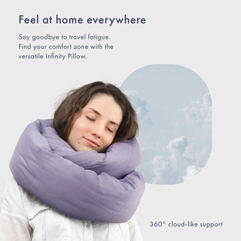 Huzi Infinity Pillow 360° support showcases versatile comfort for all resting positions.