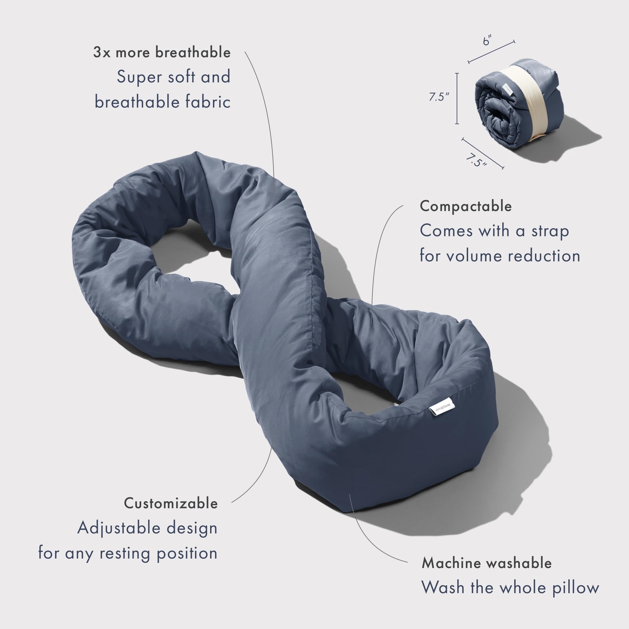 Huzi Infinity Pillow airy comfort keeps you cool while resting.
