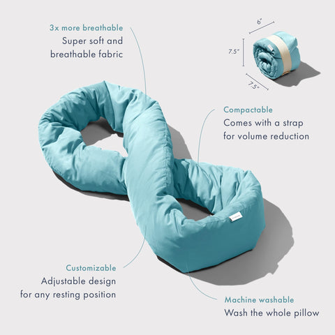 Huzi Infinity Pillow breathable rayon blend keeps you cool while resting.