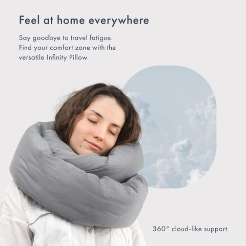 Huzi Infinity Pillow demonstrates 360-degree support for customizable rest.