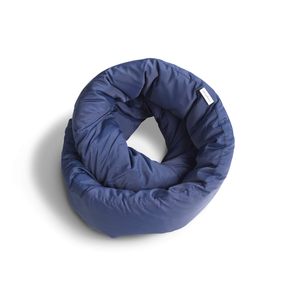 Huzi Infinity Pillow navy front view shows adjustable neck support for travel.